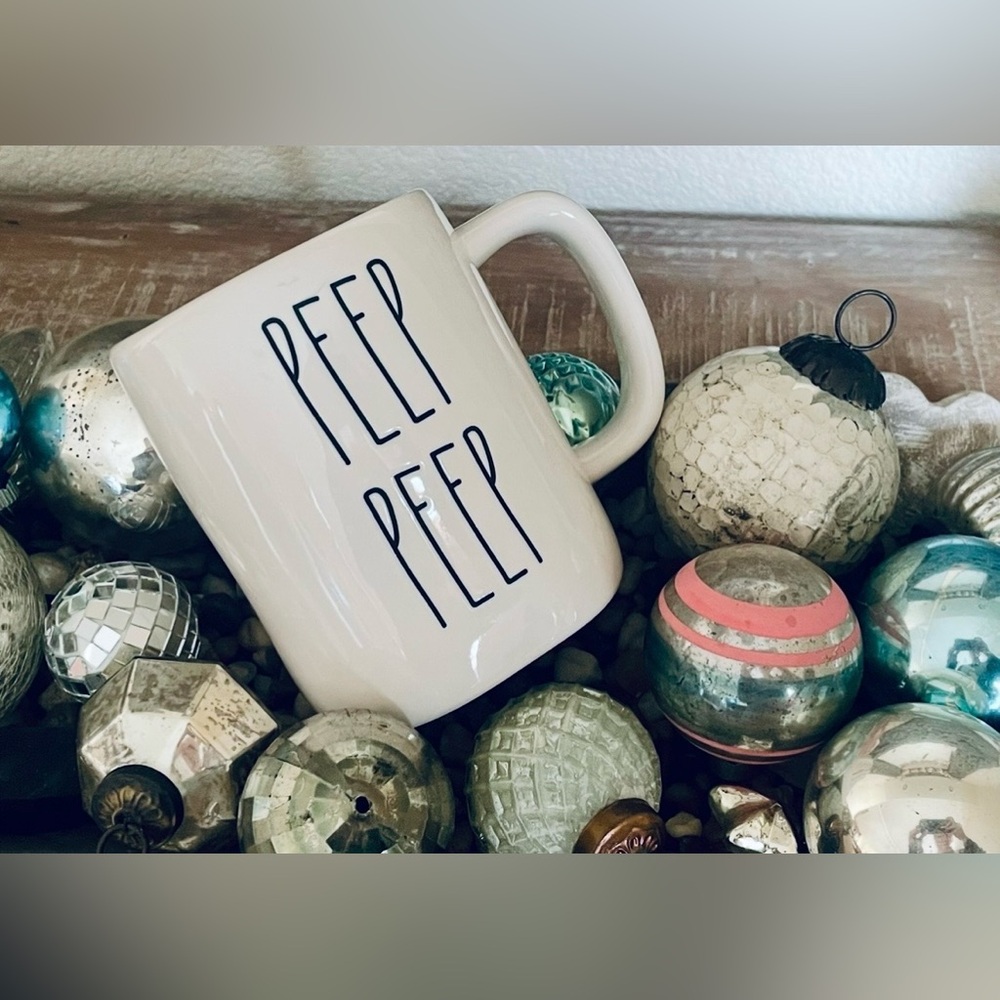 Rae Dunn - Peep Peep - Ceramic - Lettering - Mug - Home - Easter - White - Pink